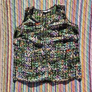 Liz Claiborne Woman Sleeveless Blouse Multi‎ Color Polka Dot V-Neck Top